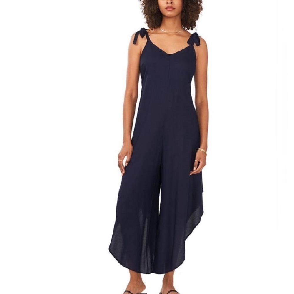 VINCE CAMUTO Solid Tie-Shoulder Cascading Jumpsuit